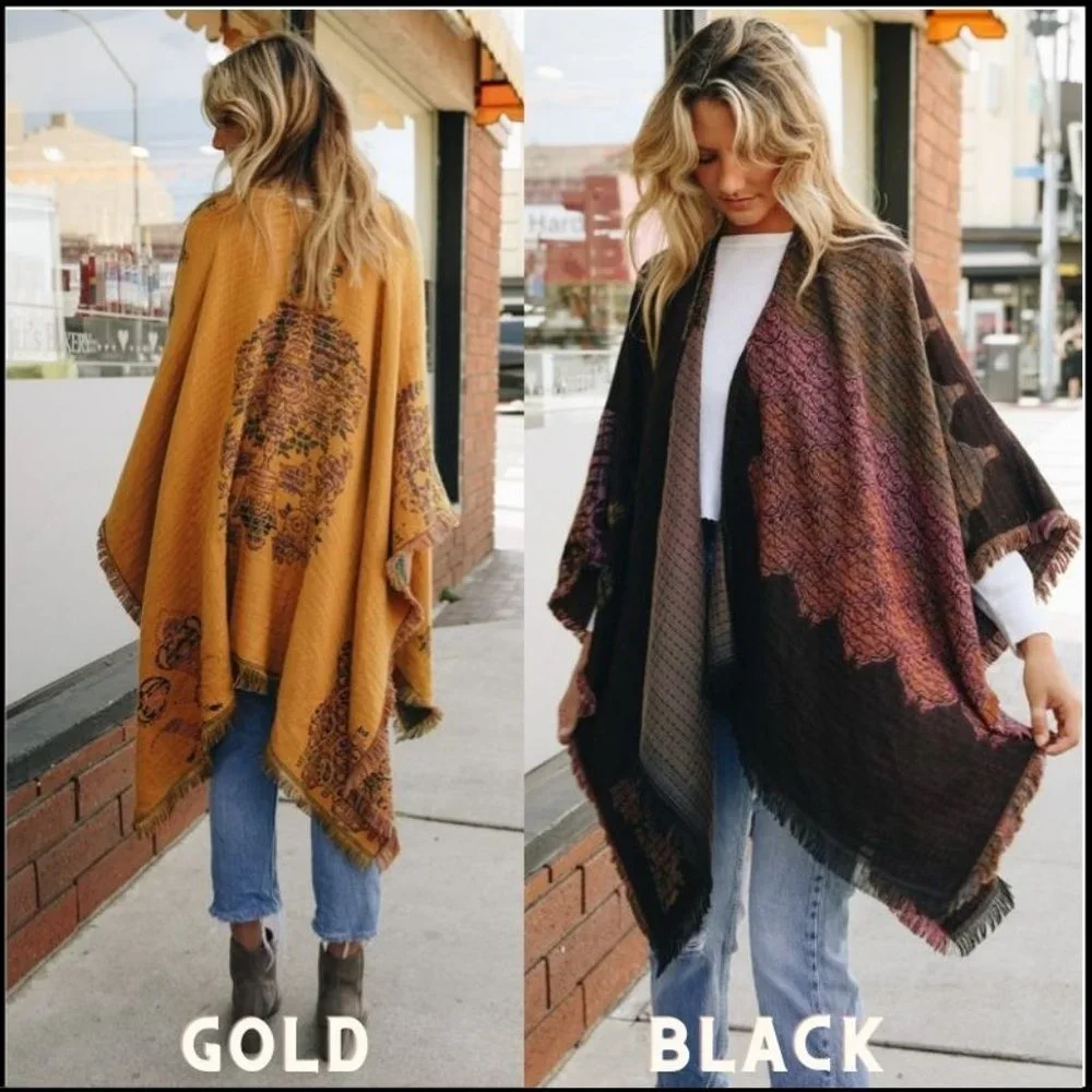 2FOR$30 - NWT Floral Medallion Paisley Blanket Scarf / Ruana / Wrap with Fringe - Picture 6 of 6